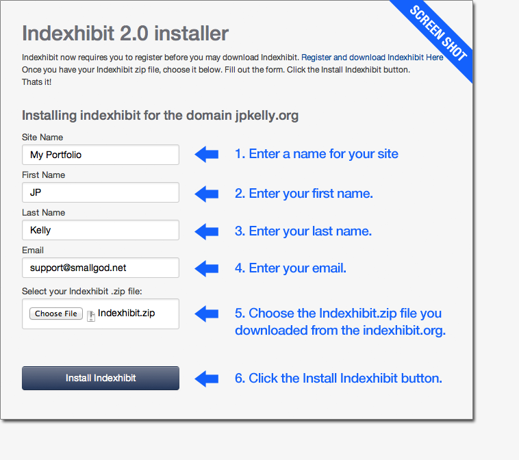 Indexhibit 2.0 automatic installer